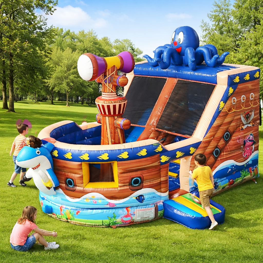 Hüpfburg oktopus mit kindern